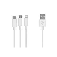 კაბელი Cable 2E USB 3 in 1 Micro/Lightning/Type C, 5V/2.4A, White,1.2m 2E-CCMTLAB-WT-image | Hk.ge