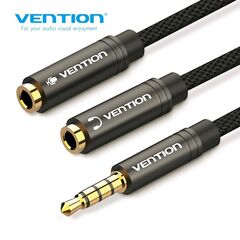 Vention BBMBY Fabric Braided 4 Pole 3.5mm Male to 2*3.5mm Female Stereo Splitter Cable 0.3M Black Metal Type-image | Hk.ge