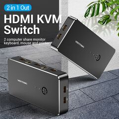 Vention AFRB0 2 in 1 Out HDMI KVM Switch Black Metal Type-image | Hk.ge