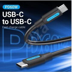 USB კაბელი Vention COSBH USB 2.0 C Male to Male Cable 2M Black PVC Type COSBH-image | Hk.ge