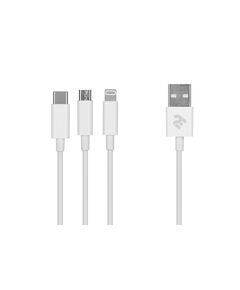 Cable 2E USB 3 in 1 Micro/Lightning/Type C, 5V/2.4A, White,1.2m 2E-CCMTLAB-WT