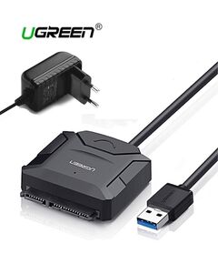 მყარი დისკის წამკითხველი UGREEN CR108 (20611) USB 3.0 to SATA Hard Driver converter cable with 12V 2A power adapter 50CM-image | Hk.ge