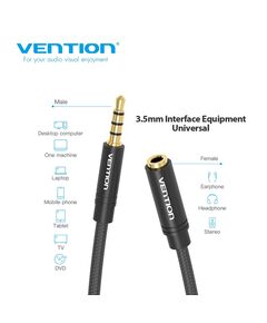 აუდიო კაბელი Vention BHBBG Cotton Braided 3.5mm Audio Extension Cable 1.5M Black Metal Type BHBBG-image | Hk.ge