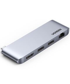 USB-C ადაპტერი UGREEN CM458 (20490) Type-C Docking Station, 2xUSB3.0, HDMI, RJ45, Silver-image | Hk.ge