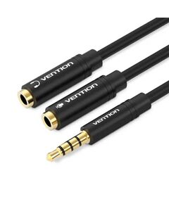 აუდიო კაბელი: VENTION BBVBY 4 Pole 3.5mm Male to 2*3.5mm Female Stereo Splitter Cable 0.3M Black Metal Type-image | Hk.ge
