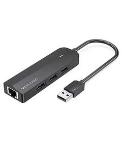 USB ჰაბი: VENTION CHPBB 3-Port USB 2.0 Hub with 100M Ethernet Adapter 0.15M Black-image | Hk.ge