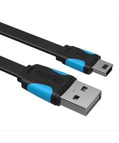 USB კაბელი: VENTION VAS-A14-B100 Flat USB2.0 A Male to Mini 5 Pin Male Cable 1M Black-image | Hk.ge