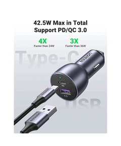 მობილურის დამტენი UGREEN CD213 (60980) 42.5W Car Charger, Type-C USB3.0, USB-C, Gray-image | Hk.ge