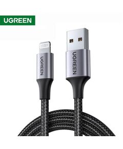USB კაბელი UGREEN US291 (60157) USB 2.0 A to Apple Lightning Cable Nickel Plating Aluminum Braid 1.5m (Black)-image | Hk.ge