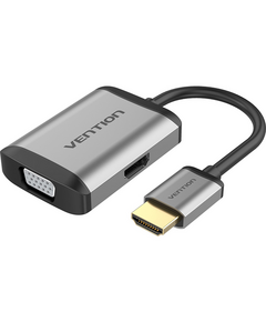 USB ჰაბი VENTION AFVHB HDMI to HDMI+VGA Converter 0.15M Gray Metal Type-image | Hk.ge