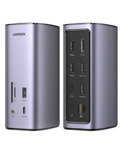 USB-C ჰაბი UGREEN CM555 (90325), Type-C Docking Station, HDMI, USB, Ethernet, SD/TF, 3.5mm, Gray-image | Hk.ge