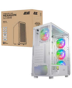 2E Gaming Computer case Hexagon G338W, without PSU, 2xUSB 3.0, 1xUSB Type-C, 1x120mm, 3x120mm ARGB, TG Side Panel, ATX, White-image | Hk.ge