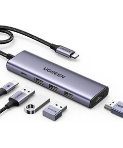 USB ჰაბი UGREEN CM511 (15596), USB, USB-C, HDMI, Hub, Gray-image | Hk.ge