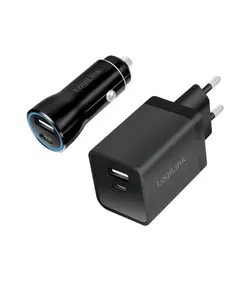 დამტენი: Logilink PA0300 USB travel charger set vehivle & socket charger 1x USB-A 1x USB-C 15 W black-image | Hk.ge