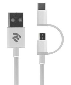 2E Cable  USB to Micro + Type C, 5V/2.4A, White,1m