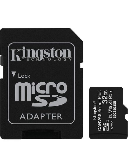 SD ბარათი Kingston 32GB microSDHC C10 UHS-I R100MB/s Canvas Select Plus + SD SDCS2/32GB-image | Hk.ge