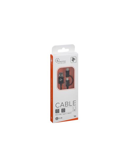 კაბელი Cable 2E USB to Micro + Type C, 5V/2.4A, Black,1m 2E-CCMTAB-BL-image2 | Hk.ge