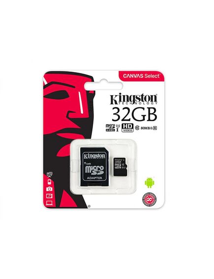 SD ბარათი Kingston 32GB microSDHC C10 UHS-I R100MB/s Canvas Select Plus + SD SDCS2/32GB-image2 | Hk.ge