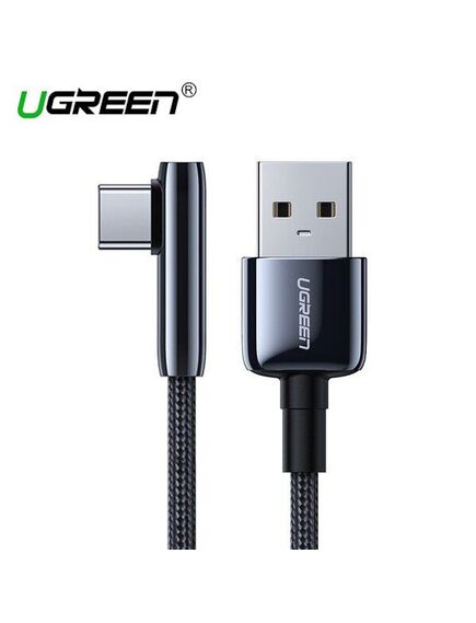 USB კაბელი UGREEN US313 (70415) USB 2.0-A to Angled USB-C Cable Zinc Alloy Shell with Braided 2m (Black)-image | Hk.ge