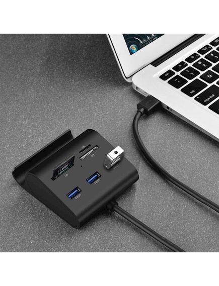 USB ჰაბი+ბარათის წამკითხველი UGREEN US156 (30984) USB Hub + Card Reader with Cradle 0.5m (Black)-image2 | Hk.ge