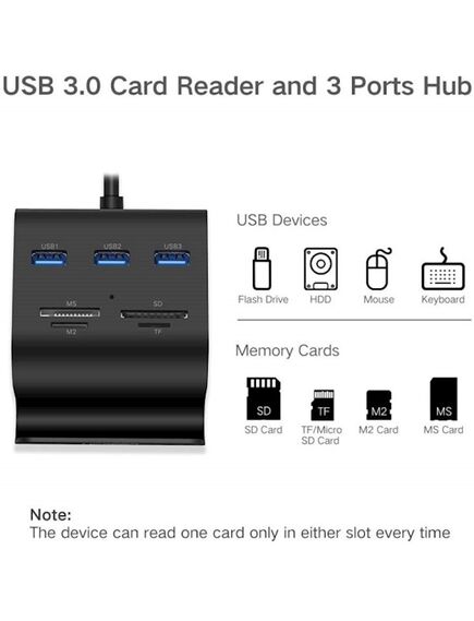 USB ჰაბი+ბარათის წამკითხველი UGREEN US156 (30984) USB Hub + Card Reader with Cradle 0.5m (Black)-image3 | Hk.ge