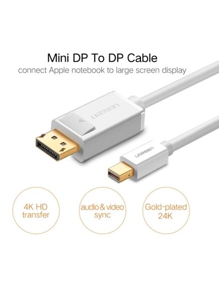 კაბელი UGREEN MD105 (10408) Mini DP to DP Cable 2m (White)-image2 | Hk.ge