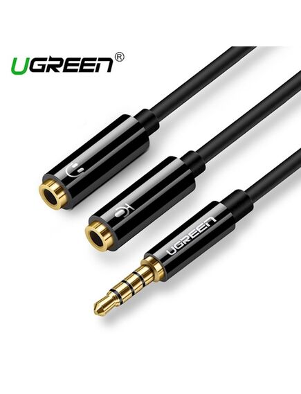 აუდიო კაბელი Ugreen AV141 (30620) Audio Cable 3.5mm Jack Microphone Splitter cable 1 Male to 2 Female black 20cm-image | Hk.ge