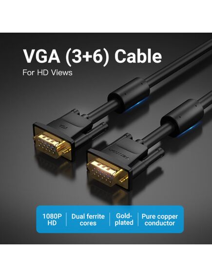 VGA კაბელი Cable/ Vention VGA(3+6) Male to Male Cable with ferrite cores (DAEBI) 3M Black 118433-image2 | Hk.ge
