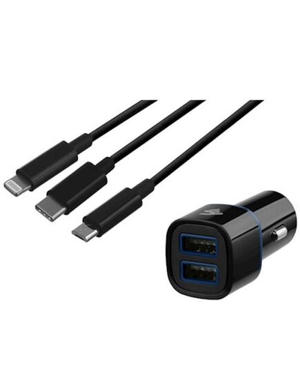 USB დამტენი Car Charger dual USBx2.1A + Cable 3 in 1 (USB--Micro/Lightning/Type C) 2E-ACR01-C3IN1-image | Hk.ge