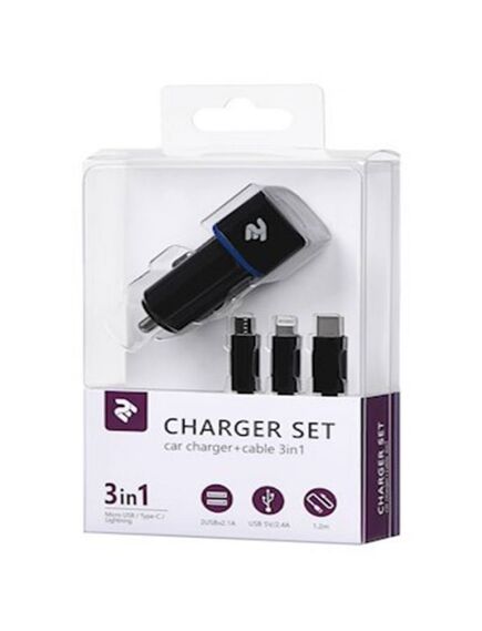 USB დამტენი Car Charger dual USBx2.1A + Cable 3 in 1 (USB--Micro/Lightning/Type C) 2E-ACR01-C3IN1-image3 | Hk.ge