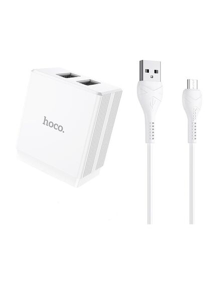 კაბელის ადაპტერი Wall Charger/ Micro / Hoco DC01A Max dual USB (Micro cable)charger set white 122495-image | Hk.ge
