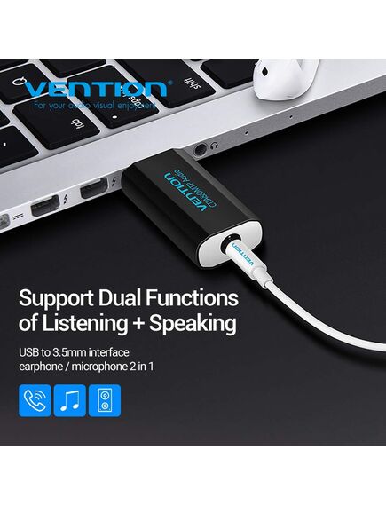 USB ადაპტერი VENTION VAB-S15-B 4Pole USB External Sound Card Black VAB-S15-B-image3 | Hk.ge