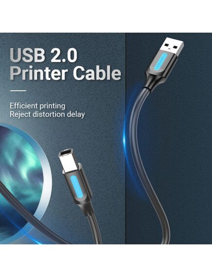 USB კაბელი VENTION COQBI USB 2.0 A Male to B Male Cable 3M Black PVC Type COQBI-image2 | Hk.ge