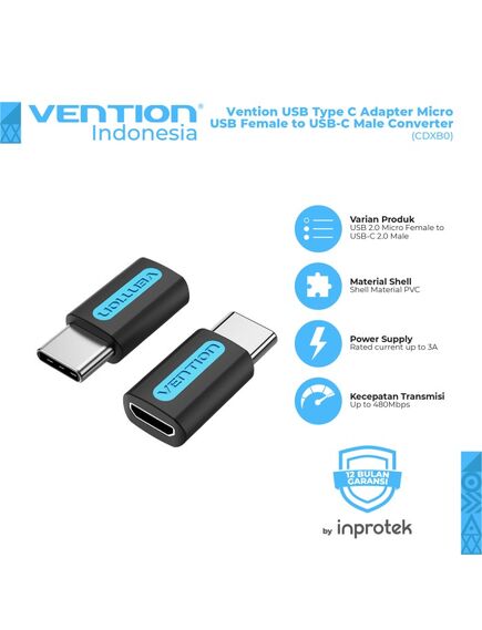 ადაპტერი: Vention CDXB0 USB-C Male to Micro USB 2.0 B Female Adapter Black PVC Type CDXB0-image3 | Hk.ge