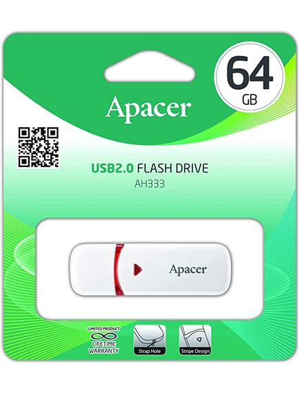 ფლეშ მეხსიერების ბარათი: Apacer 64GB USB 2.0 AH333 White-image | Hk.ge