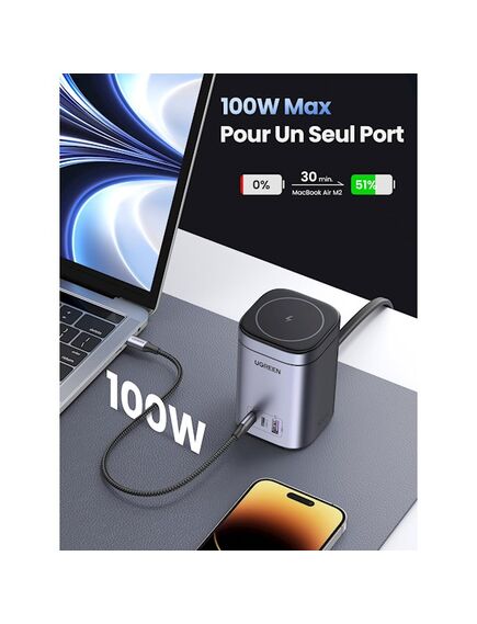 უსადენო დამტენი UGREEN 15076, 100W, USB-C, USB, Gray-image5 | Hk.ge